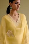 Buy_Devnaagri_Yellow Silk Chanderi Embroidered Thread V Neck Kurta Palazzo Set 