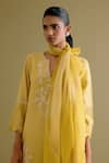 Devnaagri_Yellow Silk Chanderi Embroidered Thread Notched Dori Work Kurta Palazzo Set _at_Aza_Fashions