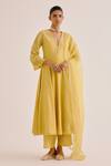 Buy_Devnaagri_Yellow Silk Chanderi Embroidered Dori Anarkali Palazzo Set _at_Aza_Fashions