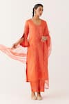 Buy_Devnaagri_Orange Tussar Raw Silk Embroidered Dori Kurta Palazzo Set _at_Aza_Fashions