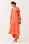 Buy_Devnaagri_Orange Tussar Raw Silk Embroidered Dori Kurta Palazzo Set _Online_at_Aza_Fashions