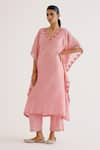 Buy_Devnaagri_Pink Silk Chanderi Embroidered Dori Kaftan And Pant Set _Online_at_Aza_Fashions