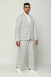 Buy_Abraham & Thakore_White Cotton Printed Broken Pinstripes Motif Blazer _at_Aza_Fashions