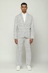 Abraham & Thakore_White Cotton Printed Broken Pinstripes Motif Blazer _at_Aza_Fashions