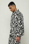 Abraham & Thakore_White Cotton Hand Block Print Calligraphy Jacket _Online_at_Aza_Fashions