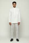 Buy_Abraham & Thakore_White Cotton Embroidered Resham Code Short Kurta _at_Aza_Fashions