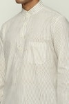 Shop_ABRAHAM AND THAKORE_Off White Cotton Printed Broken Pinstripes Motif Short Kurta _Online_at_Aza_Fashions