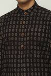 Shop_Abraham And Thakore_Black Cotton Ajrakh Hand Block Print Kurta _Online_at_Aza_Fashions