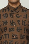 Shop_ABRAHAM AND THAKORE_Brown Cotton Printed Calligraphy Spaced Out Shirt _Online_at_Aza_Fashions