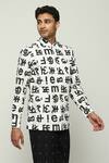 Buy_Abraham & Thakore_Ivory Cotton Printed Calligraphy Shirt _Online_at_Aza_Fashions