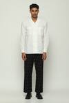 Buy_ABRAHAM AND THAKORE_White Cotton Embroidered Code Tonal Shirt _at_Aza_Fashions