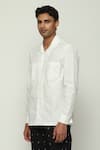 ABRAHAM AND THAKORE_White Cotton Embroidered Code Tonal Shirt _Online_at_Aza_Fashions