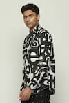 Abraham And Thakore_White Cotton Calligraphy Print Shirt _Online_at_Aza_Fashions