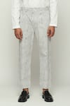 Shop_Abraham & Thakore_White Cotton Printed Broken Pinstripes Motif Pant _at_Aza_Fashions