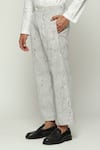 Abraham & Thakore_White Cotton Printed Broken Pinstripes Motif Pant _Online_at_Aza_Fashions