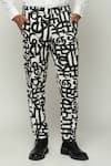 Abraham & Thakore_White Cotton Printed Calligraphy Hand Block Pant _Online_at_Aza_Fashions