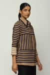 Buy_Abraham & Thakore_Brown Cotton Collared Applique Striped Shirt _Online_at_Aza_Fashions