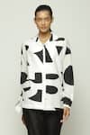 Buy_Abraham And Thakore_Black Silk, Cotton Collared Watercolor Calligraphy Pattern Shirt _at_Aza_Fashions