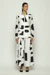 Abraham And Thakore_Black Silk, Cotton Collared Watercolor Calligraphy Pattern Shirt _Online_at_Aza_Fashions