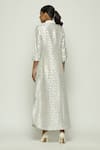 Shop_Abraham And Thakore_Ivory Chanderi Embroidery Collared Zari Calligraphy Cutworj Pattern Shirt Dress _at_Aza_Fashions