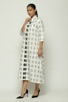 Abraham And Thakore_Black Silk, Cotton Collared Ikat Code Pattern Shirt Dress _Online_at_Aza_Fashions