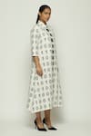 Buy_Abraham And Thakore_Black Silk, Cotton Collared Ikat Code Pattern Shirt Dress _Online_at_Aza_Fashions