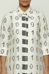 Shop_Abraham And Thakore_Black Silk, Cotton Collared Ikat Code Pattern Shirt Dress _Online_at_Aza_Fashions