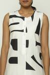 Shop_Abraham And Thakore_Black Silk, Cotton Round Neck Calligraphy Pattern Tunic Dress_Online_at_Aza_Fashions