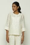 Buy_Abraham & Thakore_Ivory Chanderi Round Calligraphy Cutwork Pattern Top _at_Aza_Fashions