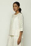 Buy_Abraham & Thakore_Ivory Chanderi Round Calligraphy Cutwork Pattern Top _Online_at_Aza_Fashions