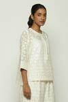 Shop_Abraham & Thakore_Ivory Chanderi Round Calligraphy Cutwork Pattern Top _Online_at_Aza_Fashions