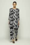 Buy_Abraham & Thakore_Black Cotton Multi Dotted Trouser _at_Aza_Fashions