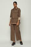 Buy_Abraham & Thakore_Brown Cotton Applique Stripe Pattern Trouser _at_Aza_Fashions