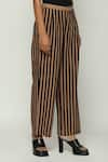 Shop_Abraham & Thakore_Brown Cotton Applique Stripe Pattern Trouser _at_Aza_Fashions