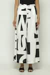 Abraham & Thakore_White Tencel Calligraphy Pattern Trouser _Online_at_Aza_Fashions