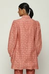 Shop_Abraham & Thakore_Red Chanderi Collared Calligraphy Cutwork Pattern Shirt _at_Aza_Fashions