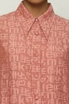 Shop_Abraham & Thakore_Red Chanderi Collared Calligraphy Cutwork Pattern Shirt _Online_at_Aza_Fashions