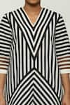 Buy_Abraham & Thakore_Black Cotton Applique Geometric Striped V Neck Midi Dress _Online_at_Aza_Fashions