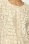 Shop_ABRAHAM AND THAKORE_Beige Chanderi Calligraphy Round Neck Cutwork A Line Kurta _Online_at_Aza_Fashions