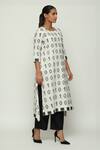 Buy_Abraham & Thakore_Ivory Silk Woven Ikat Code Round Neck Kurta _Online_at_Aza_Fashions