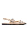 Shop_Dang Shoes_Beige Metallic Rivet Double Strap Flats _at_Aza_Fashions