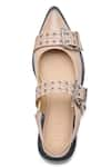 Dang Shoes_Beige Metallic Rivet Double Strap Flats _Online_at_Aza_Fashions