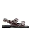 Shop_Dang Shoes_Brown May Leather Buckle Strap Sandals _at_Aza_Fashions