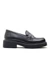 Shop_Dang Shoes_Black Spezia Leather Metal Piece Embellished Loafers _at_Aza_Fashions