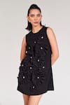 Buy_House of Zeniaa_Black Soft Crepe Embellished Floral Round Tuscany Short Dress _Online_at_Aza_Fashions