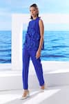 Buy_House of Zeniaa_Blue Soft Crepe Embellished 3d Flowers Pleated Ibiza Top And Pant Set _at_Aza_Fashions