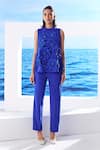 Buy_House of Zeniaa_Blue Soft Crepe Embellished 3d Flowers Pleated Ibiza Top And Pant Set _Online_at_Aza_Fashions