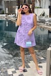 Buy_House of Zeniaa_Purple Soft Crepe Embellished 3d Flowers Round Lopera Short Dress _at_Aza_Fashions