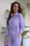 Buy_House of Zeniaa_Purple Soft Crepe Embellished 3d Flowers Collared Bloom Shirt And Pant Co-ord Set 