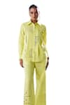 House of Zeniaa_Yellow Cotton Rivet Collared Lemon Loaf Shirt With Pant _at_Aza_Fashions